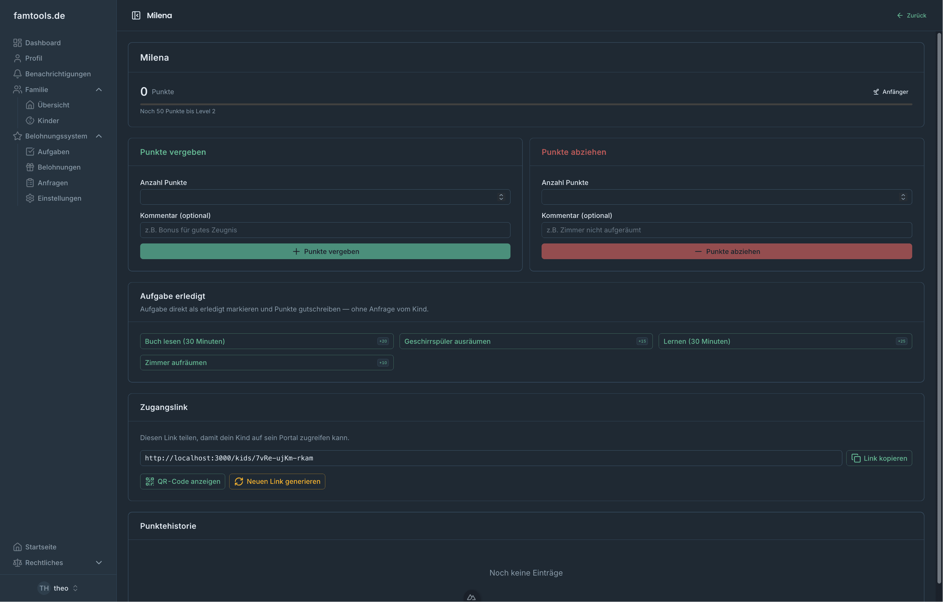 Elternbereich – Kind Detailansicht